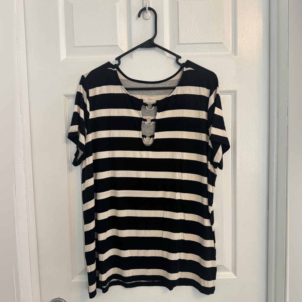 Torrid Super Soft Knit Striped Neck Detail T-Shirt